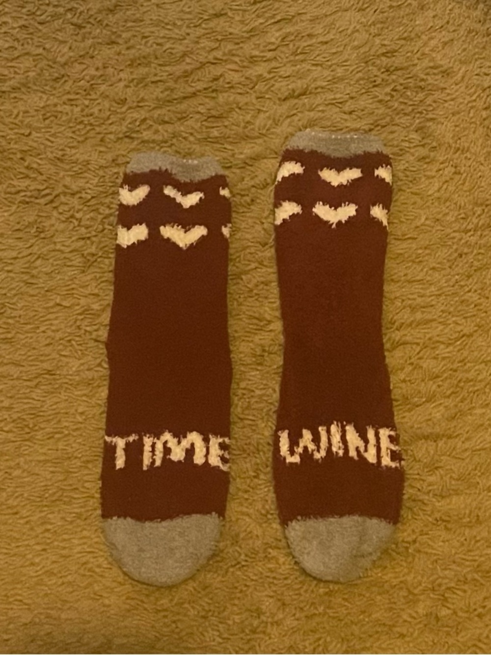 Cozy Wine Time Fuzzy Socks - Burgundy & Gray